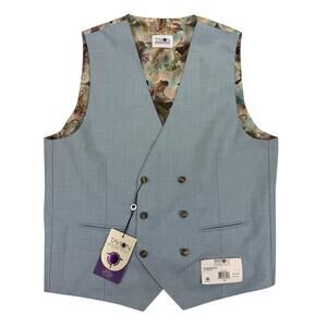 Tayion Mens Asupreme Regular Fit Double-Breasted Suit Vest Light Blue M